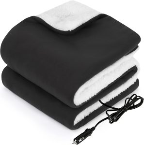 Sealy 12-Volt Heated Car Blanket, Portable Electric Blanket with 3 Heating Levels & 4 Hours Auto Off for Car, Truck, SUV, RV or Camping, Machine Washable, 59" X 43", Charcoal