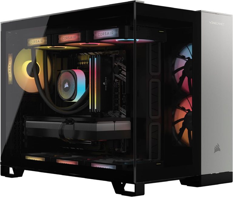 Corsair Vengeance a5100 Gaming PC – Liquid Cooled AMD Ryzen™ 7 9800X3D, NVIDIA® GeForce RTX™ 5090 GPU, 64GB Dominator Titanium RGB DDR5 Memory, 2+2TB M.2 SSD – Black/Silver