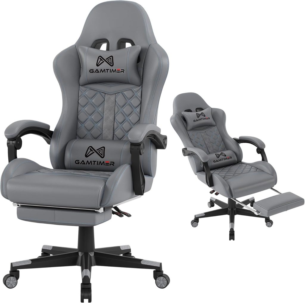 Gaming Chair, 400 lbs Adult Chair, High Back Computer Chair with Footrest and Linked Armrests, Office Video Game Chair with Lumbar Support (Grey)